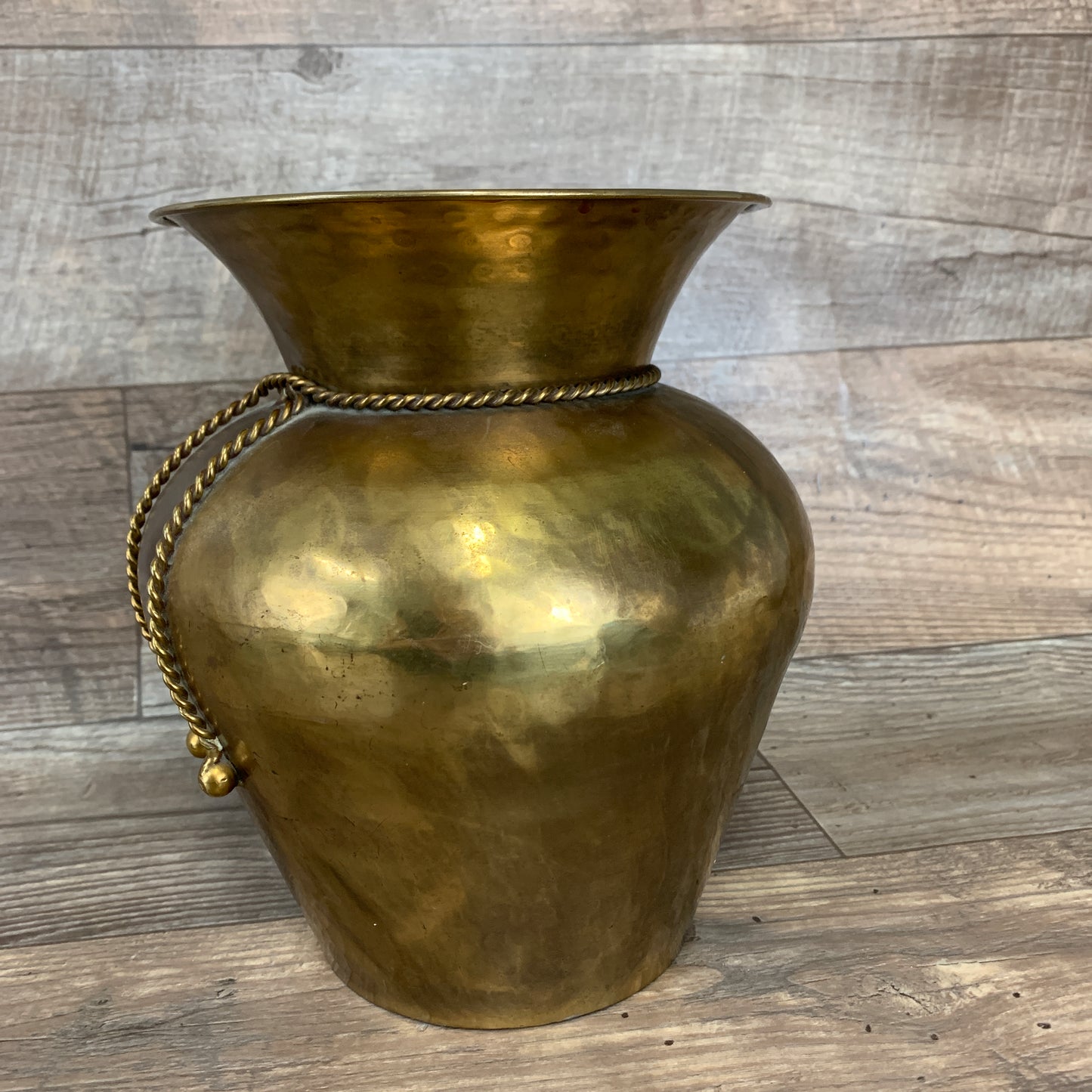 Large Brass Vase with Rope Accent