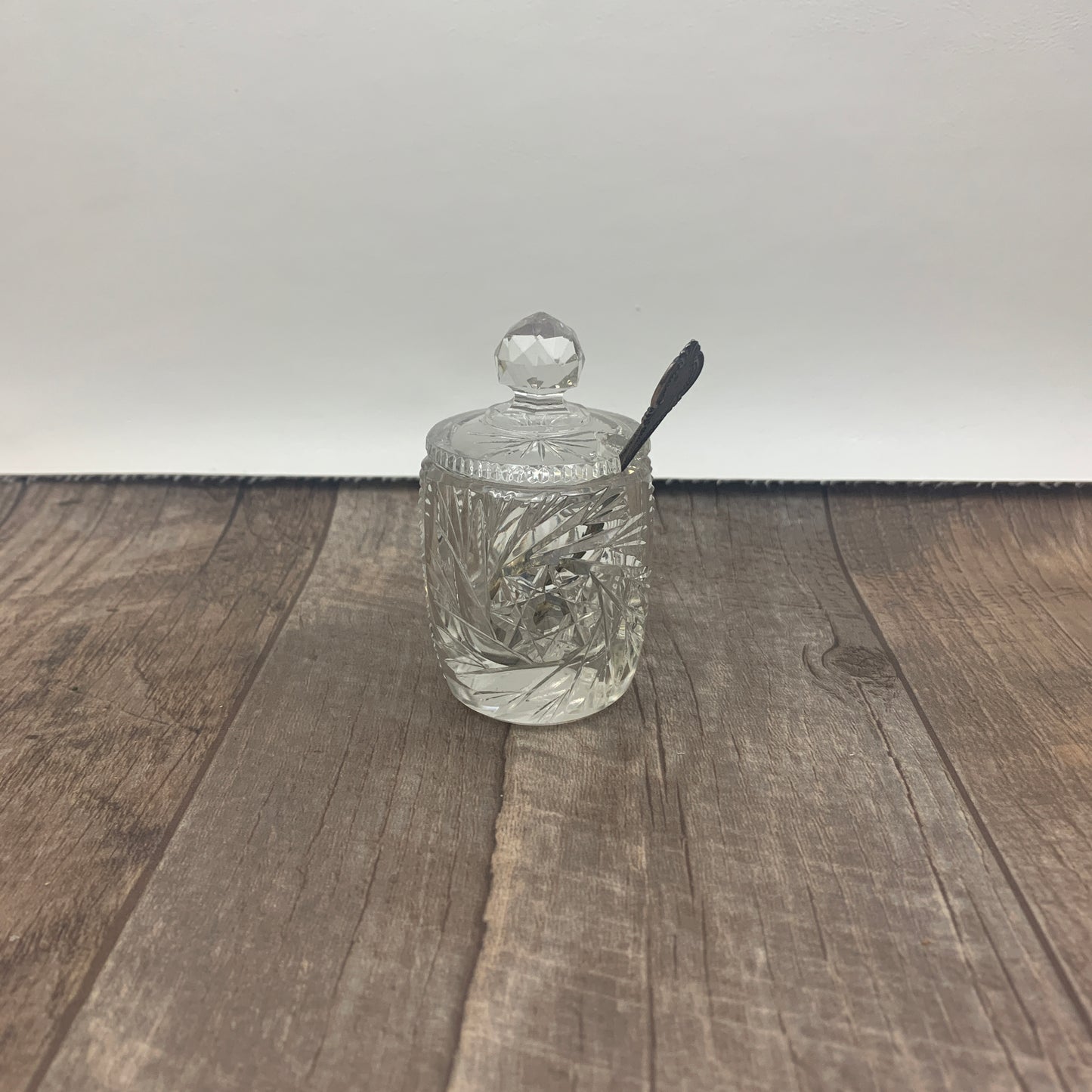 Crystal Mustard Jar with Lid, Small Crystal Salt Jar with Lid