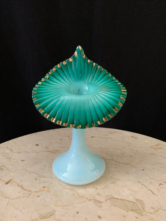 Antique Blown Glass Jack in the Pulpit Vase White and Green Antique Bohemian Glass Vase