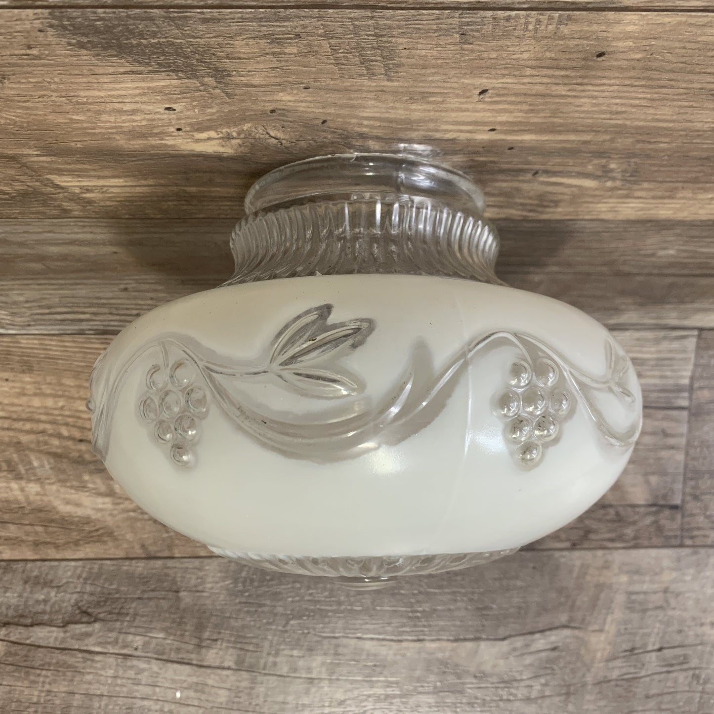 White and Clear Vintage Light Cover with Raised Grapevine Pattern