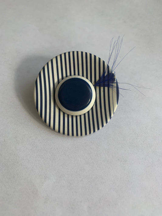 Vintage 80s New Wave Stiped Pin Vintage Brooch Blue and White Vintage Pin