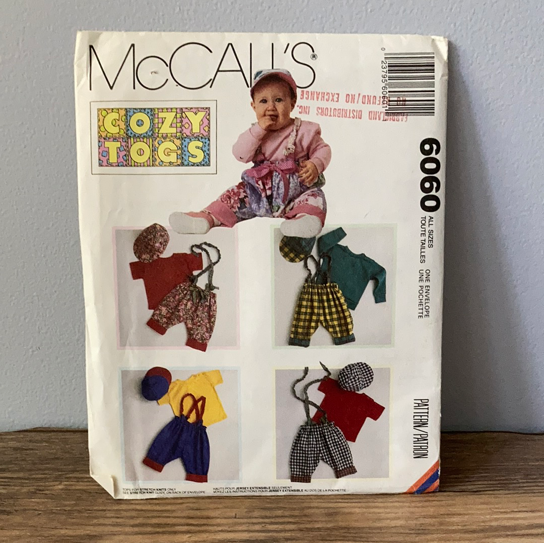 Infants Top Pants and Hat Sewing Pattern Baby Size S to XL McCalls 6060 Cozy Togs