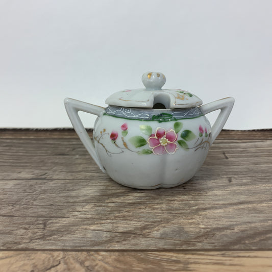 Vintage Ceramic Mustard Pot with Moriage Design