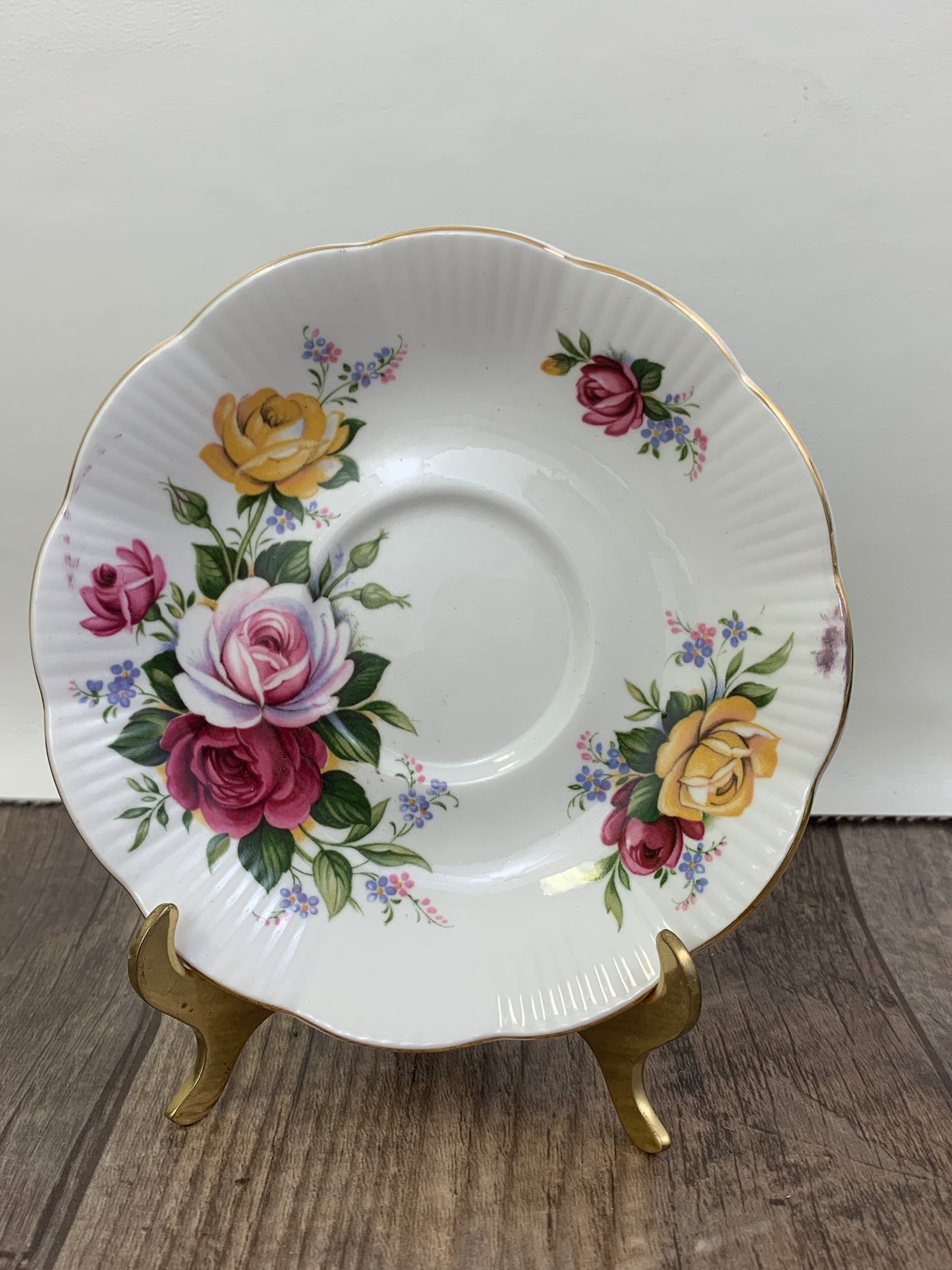 Pink, Yellow, and Red Floral Teacup and Saucer