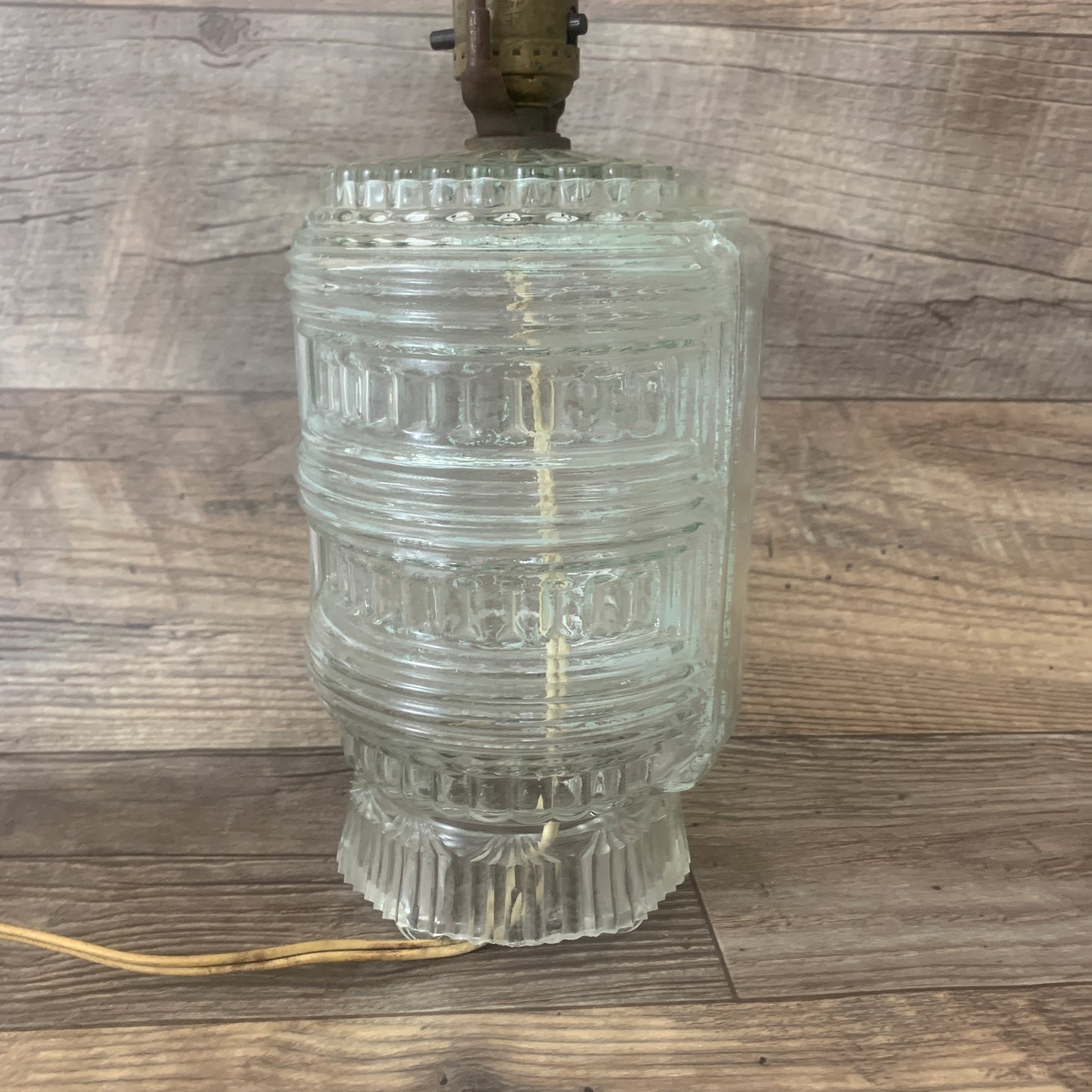 Art Deco Early Electric Glass , Antique Glass Lamp, Clear Glass Lamp with Ribbed Pattern