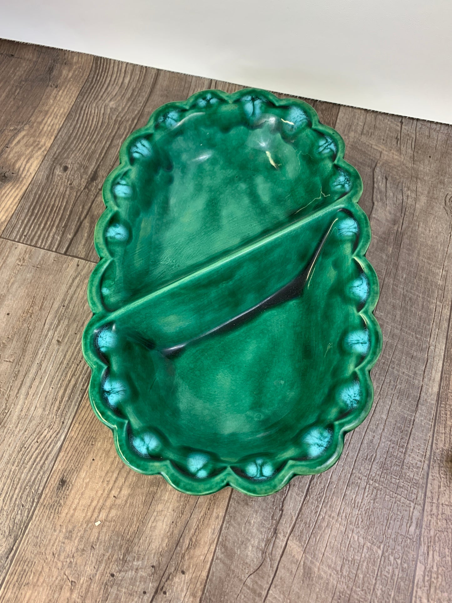 Vintage Ceramic Serving Dish Green Ceramic Divided Console Dish