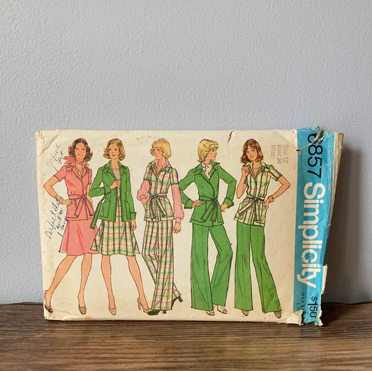 Misses Front Wrap Jacket Skirt and Pants Vintage Sewing Pattern Size 12 Simplicity 6857