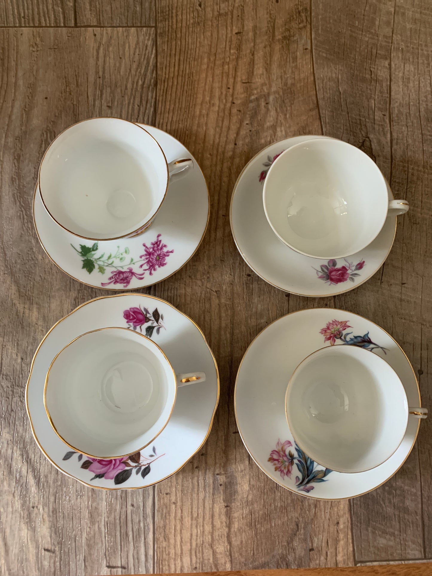 Set of 4 Vintage Floral Teacups Instant Tea Party