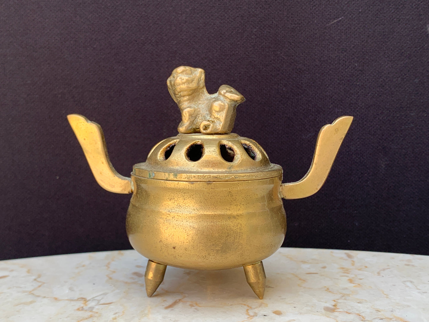 Vintage Brass Incense Burner with Foo Dog on the Lid