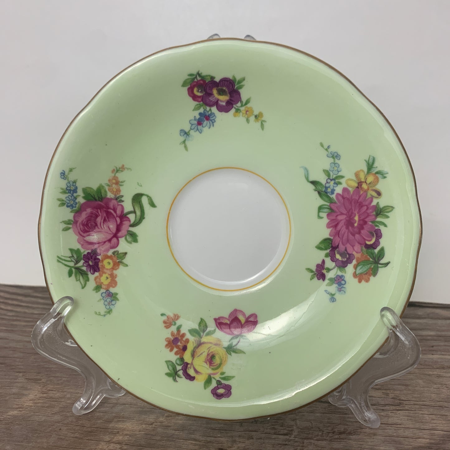 Vintage Green Floral Aynsley Teacup, Corset Shaped Teacup