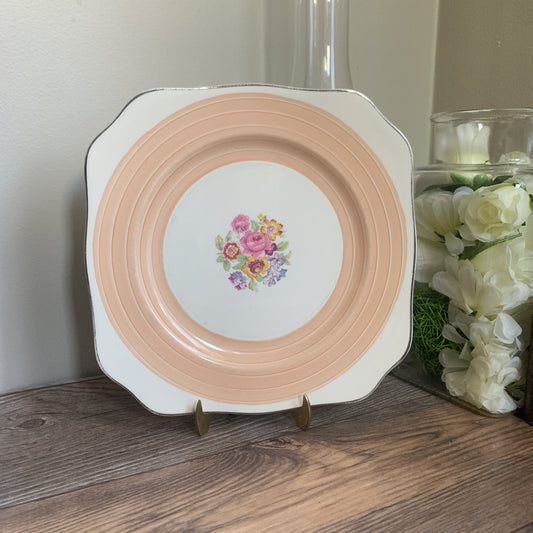 Vintage China Plate Simpsons (Potters Ltd) Peach and Cream Square Plate