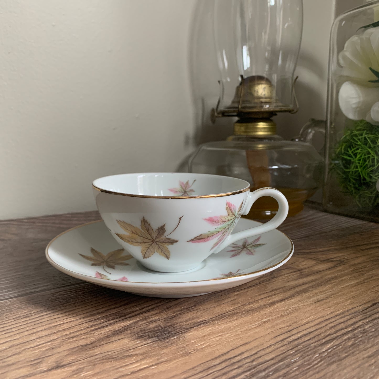 Royal Ming China Vintage Teacup and Saucer with Maple Leaves