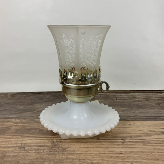 Small Table Lamp with Milk Glass Base and Frosted Glass Shade