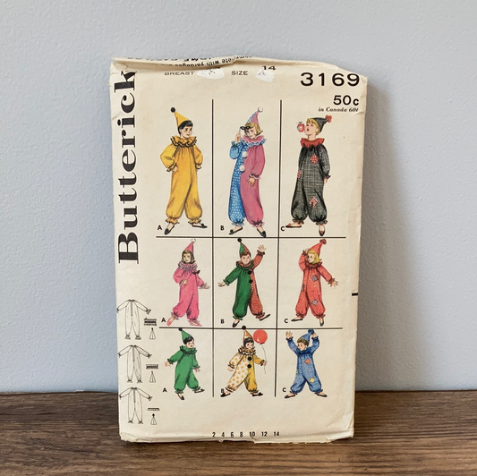 Unisex Teen Clown Costume Sewing Pattern Size 14 Butterick 3169