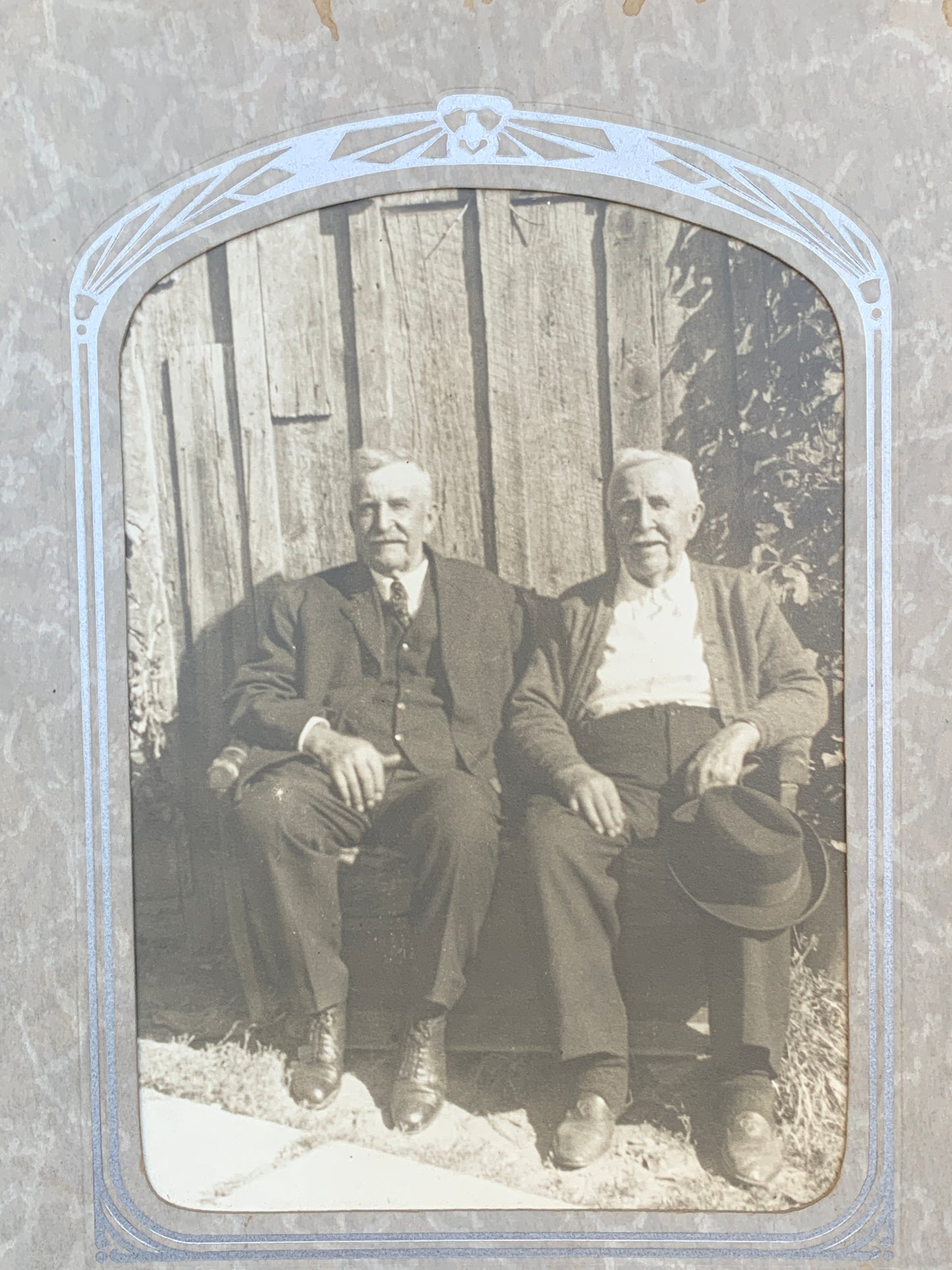 Vintage Black and White Photo 2 Old Men in Art Deco Cardboard Frame