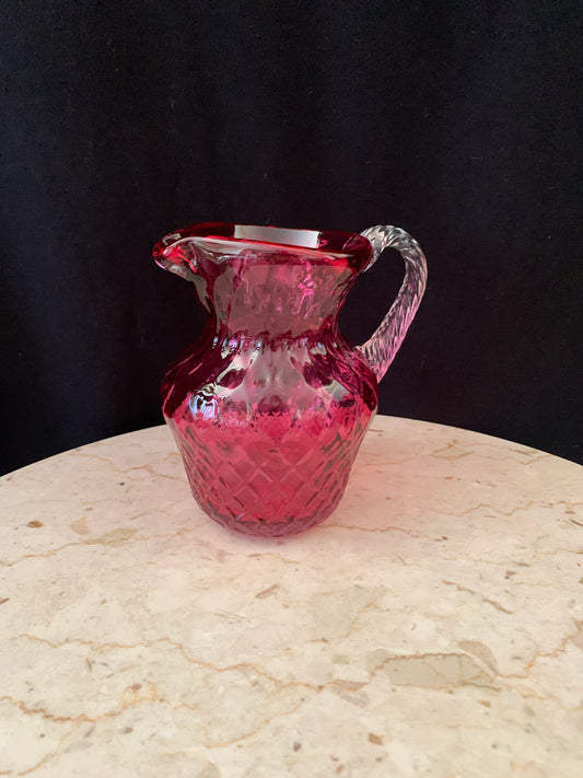 Cranberry Glass Pitcher Vintage Blown Glass Pitcher