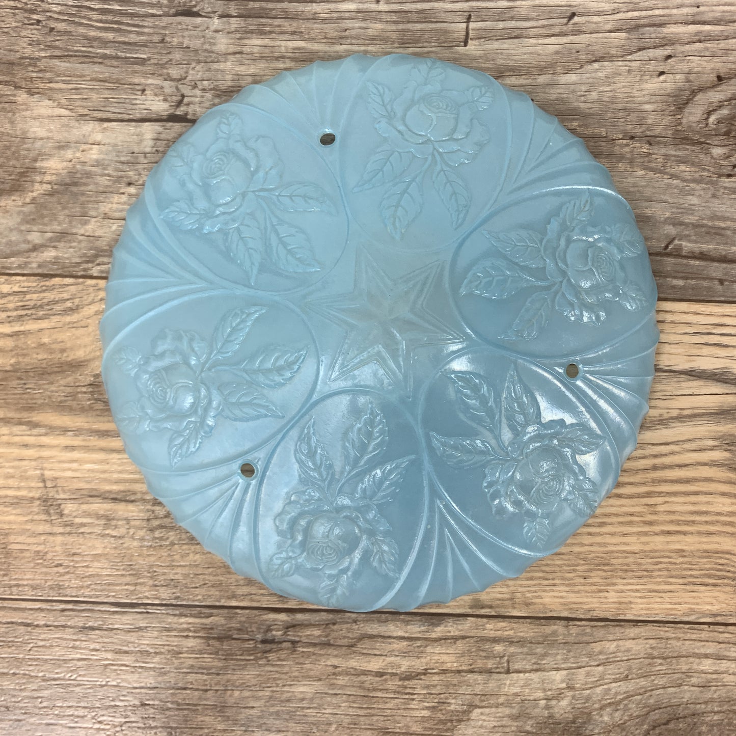 Antique Glass Lamp Shade, Blue 3 Hole Light Cover with Raised Floral Pattern