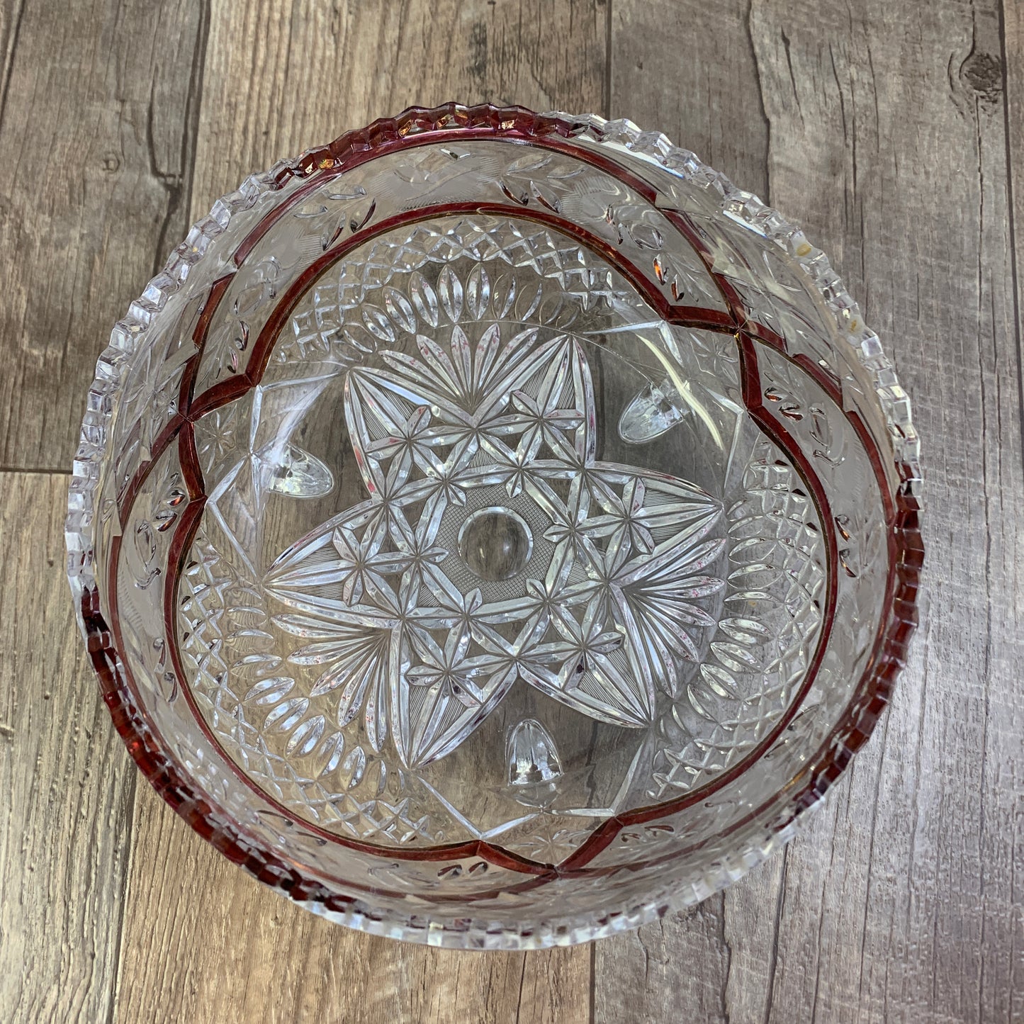 Extra Large Crystal Bowl with Rose Pattern and Sawtooth Edge