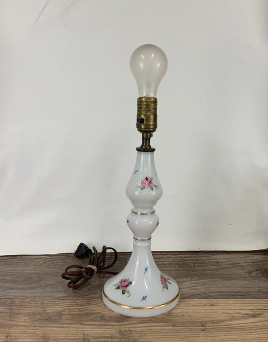 Milk Glass Lamp with Hand Painted Floral Pattern