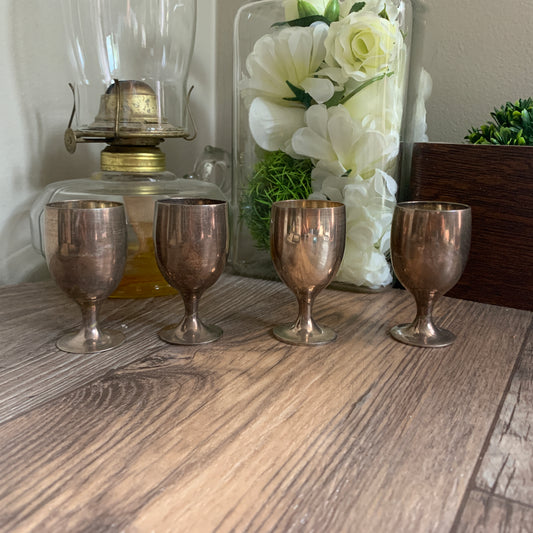 Set of 4 Silver Plated Shot Glasses Liqueur Glasses Vintage Bar Cart Decor
