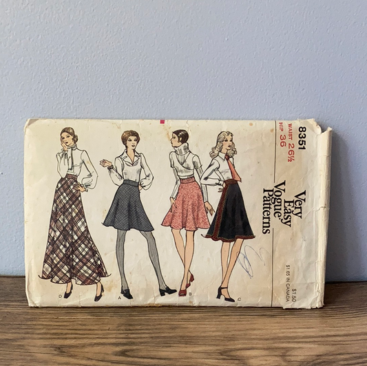 Misses Flared Skirt Mini Midi or Maxi Length Vintage Sewing Pattern Waist 26 and a half Hip 36 Vogue 8351