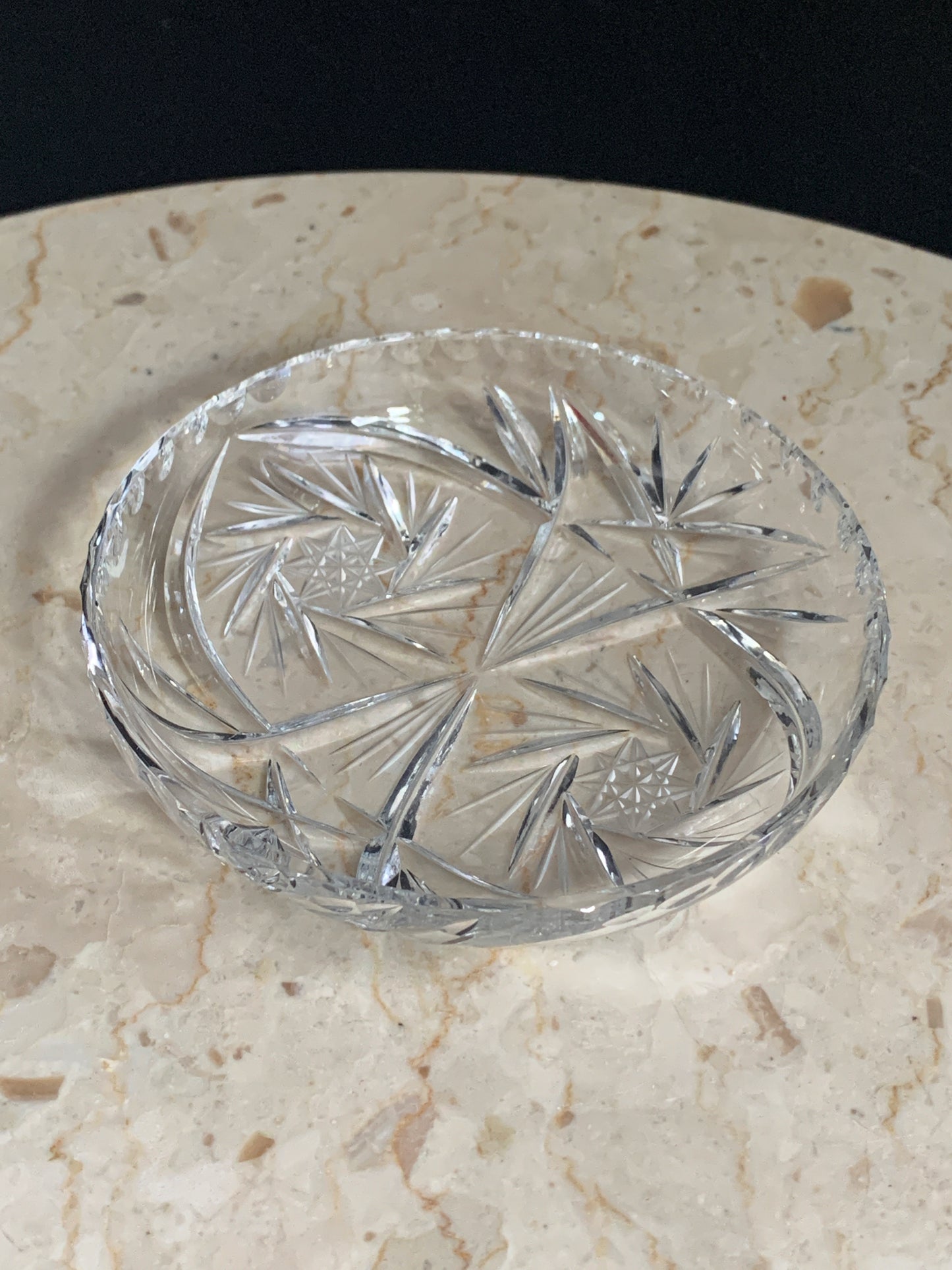 Vintage Crystal Pin Dish with Star and Pinwheel Pattern