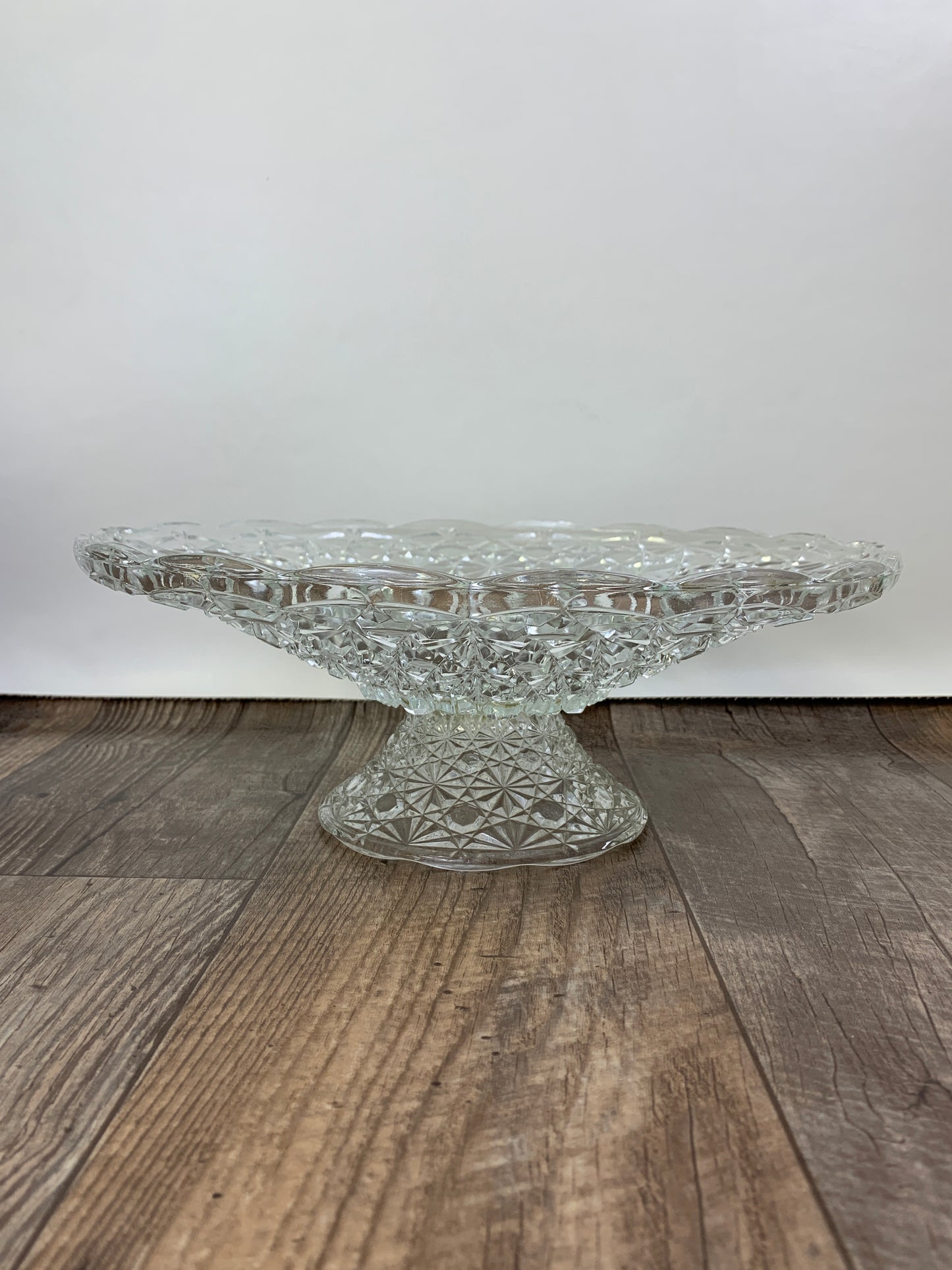 Large Fruit Bowl Vintage Low Bowl Daisy and Button Pressed Glass Footed Tray Large Pedestal Dish