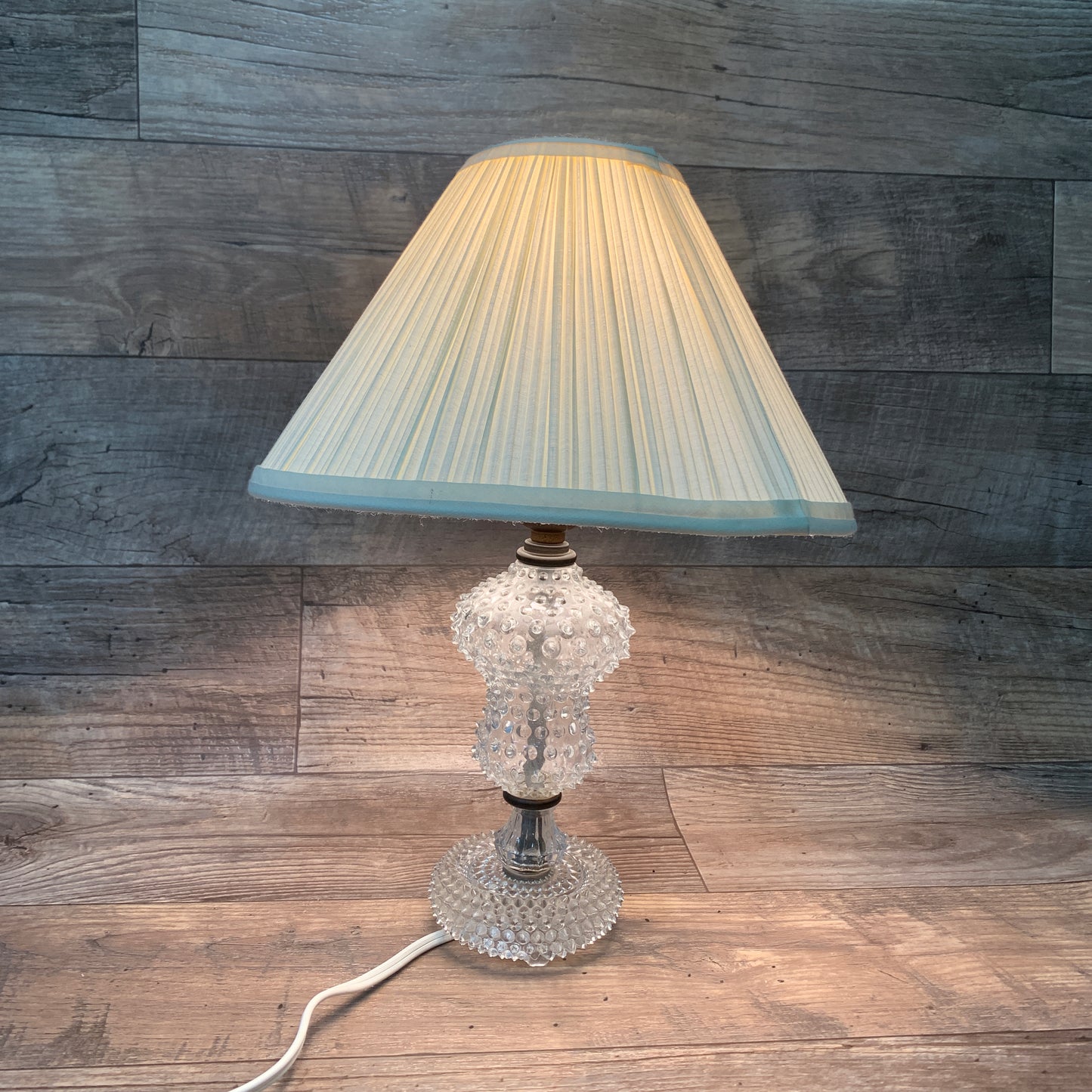 Clear Glass Hobnail Lamp with Shade - 2 Available