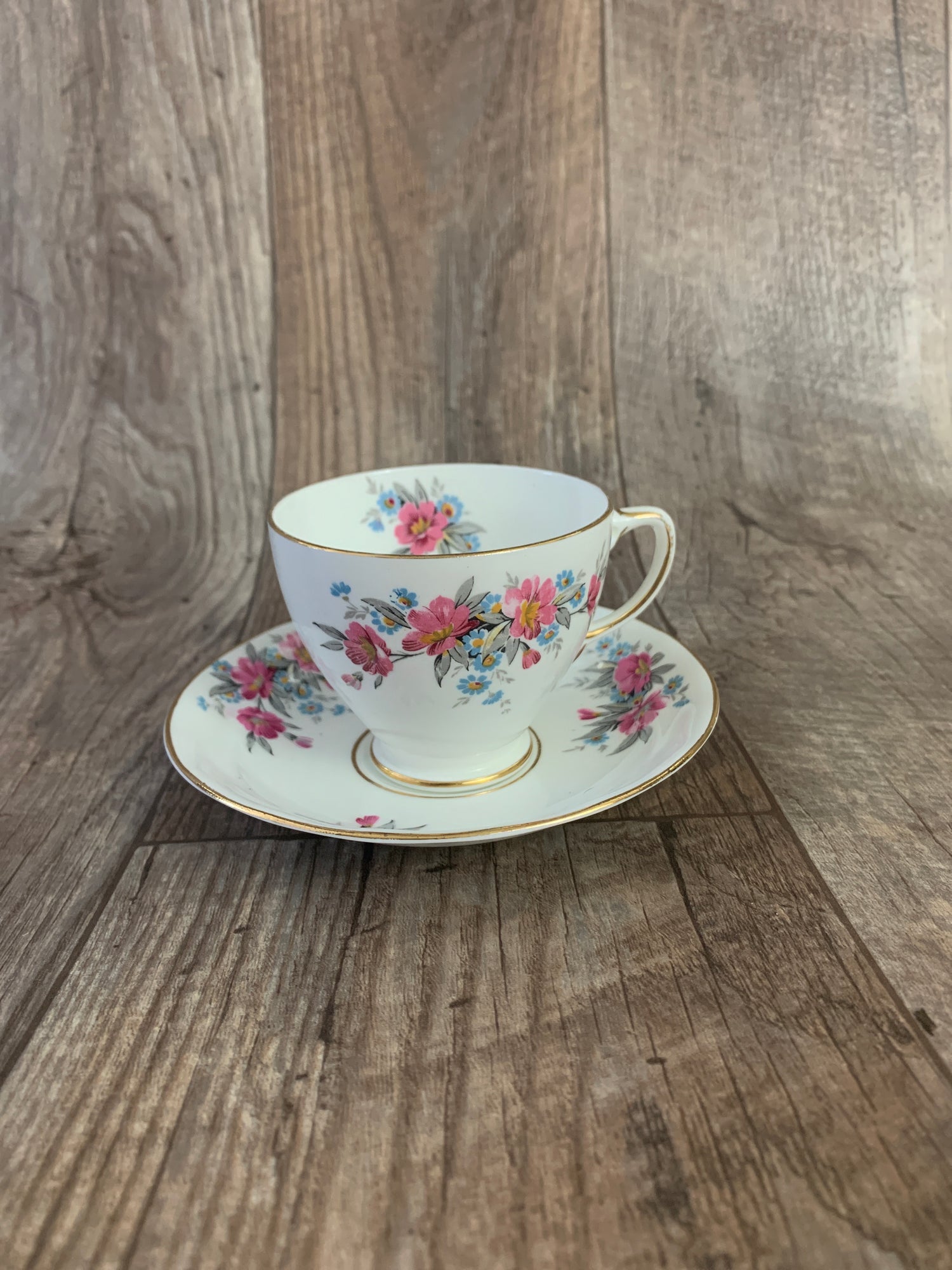 Pink floral teacup and saucer