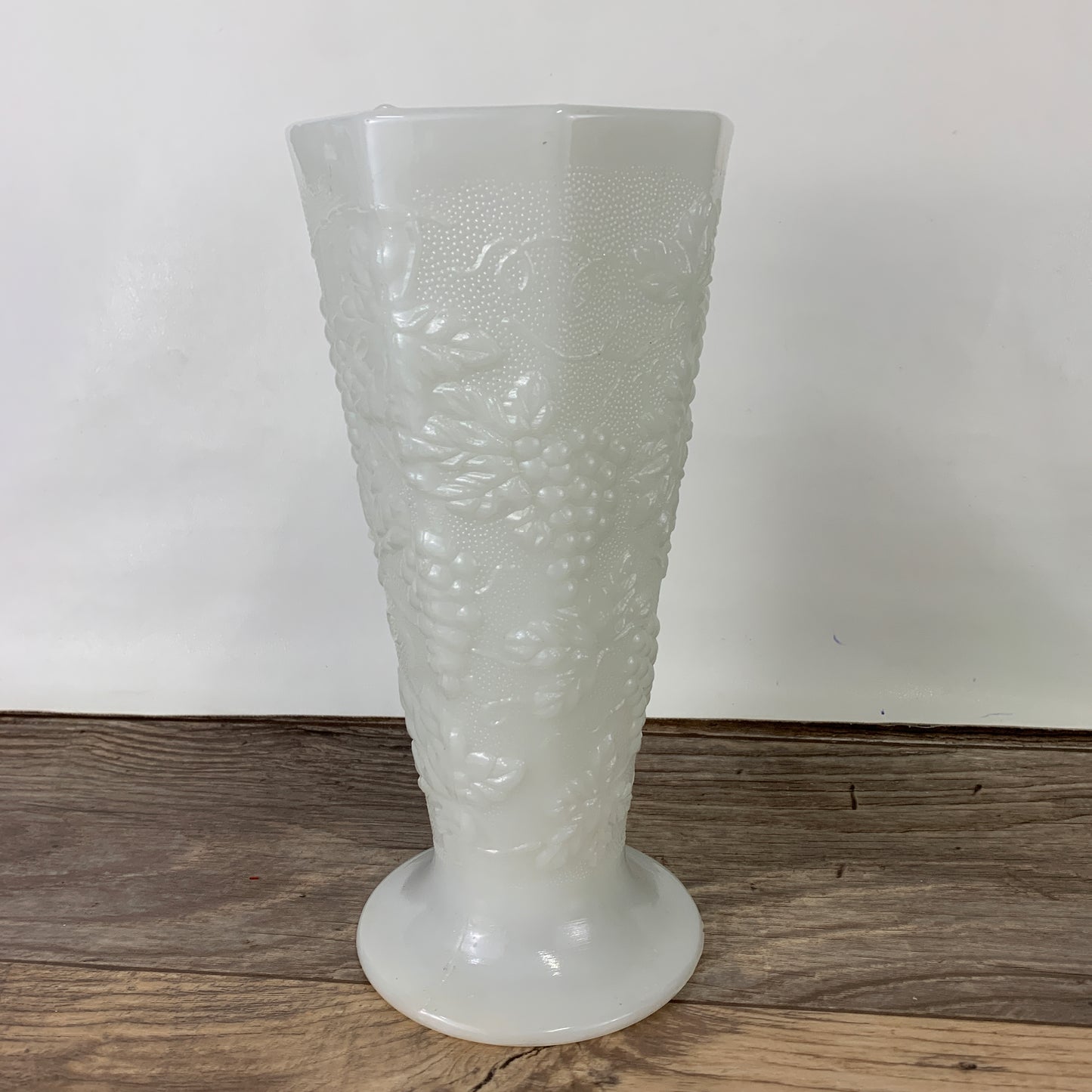 Milk Glass Vase with Raised Grape Pattern Vintage Farmhouse Milk Glass Tall Vase