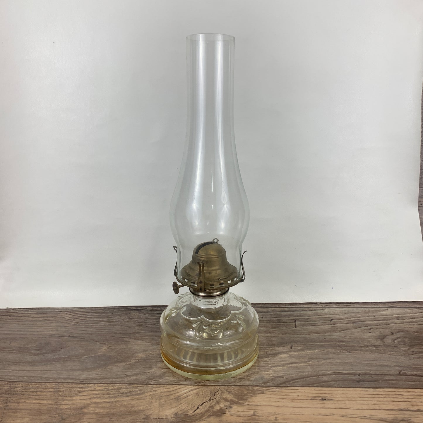 Vintage Glass Oil Lamp with Raised Design and Tall Hurricane Shade