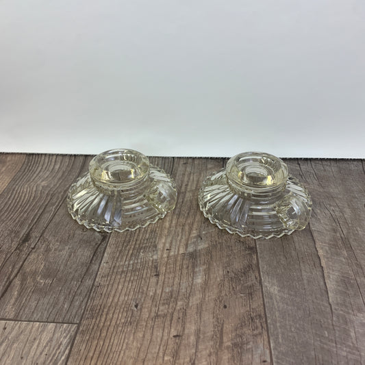Clear Pressed Glass Candlestick Holder with Sawtooth Edge, Fingerloop Candle Holders