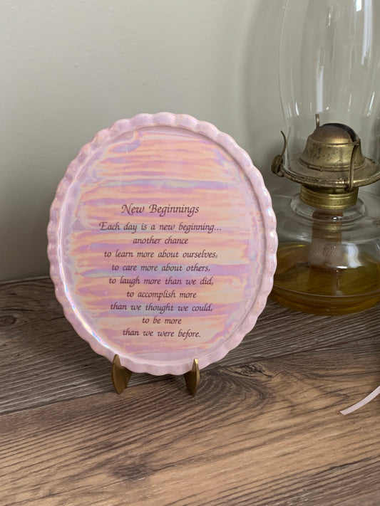 Pink Lusterware New Beginnings Plaque Vintage Home Decor Vintage Decorative Plate