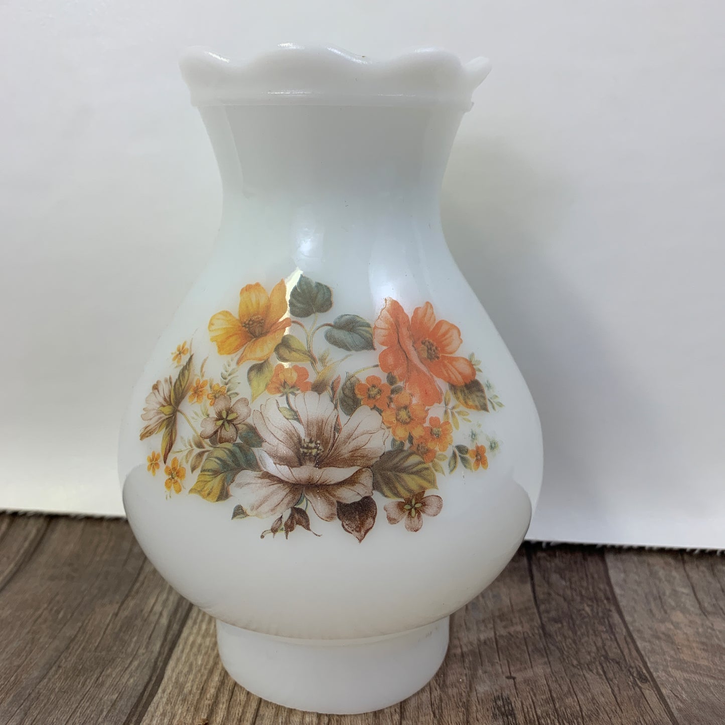 Pair of Milk Glass Hurricane Lamp Shades with Floral Pattern