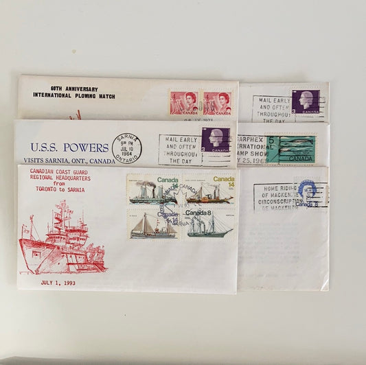 Collection of six Vintage Canada Postage Stamp First Day Cover FDC on Decorative Envelopes