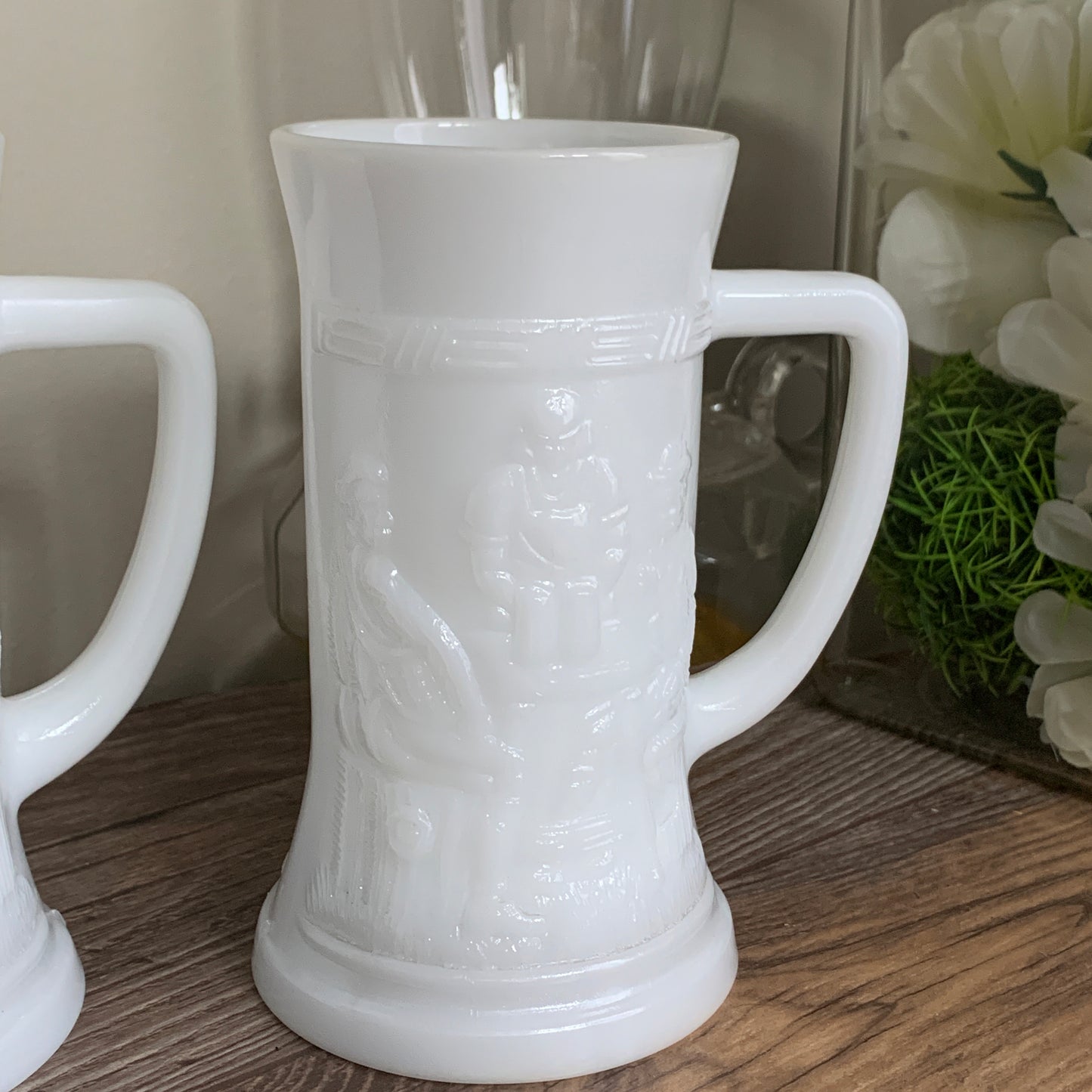 Milk Glass Stein w Raised Pattern Vintage Federal Glass Milk Glass Steins Set of 2