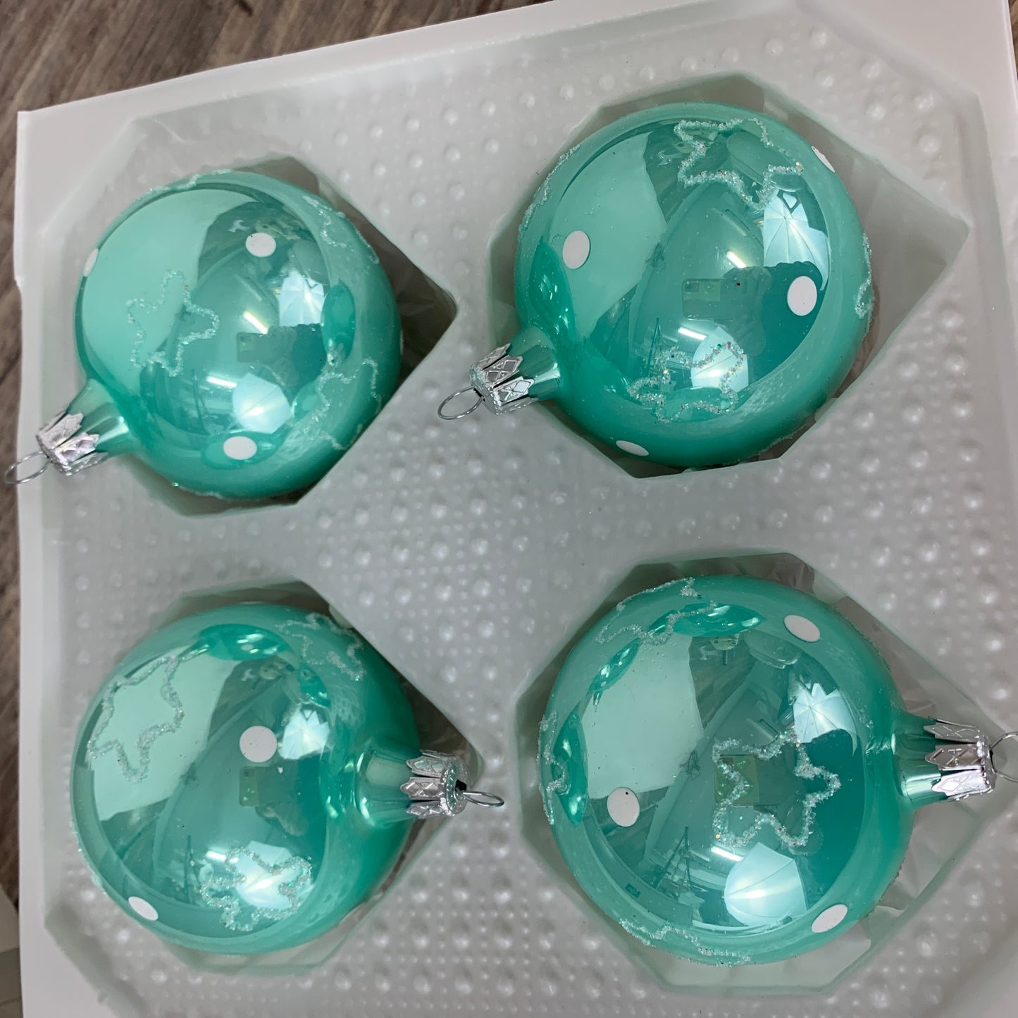 Teal Hand Decorated Glass Christmas Ornaments