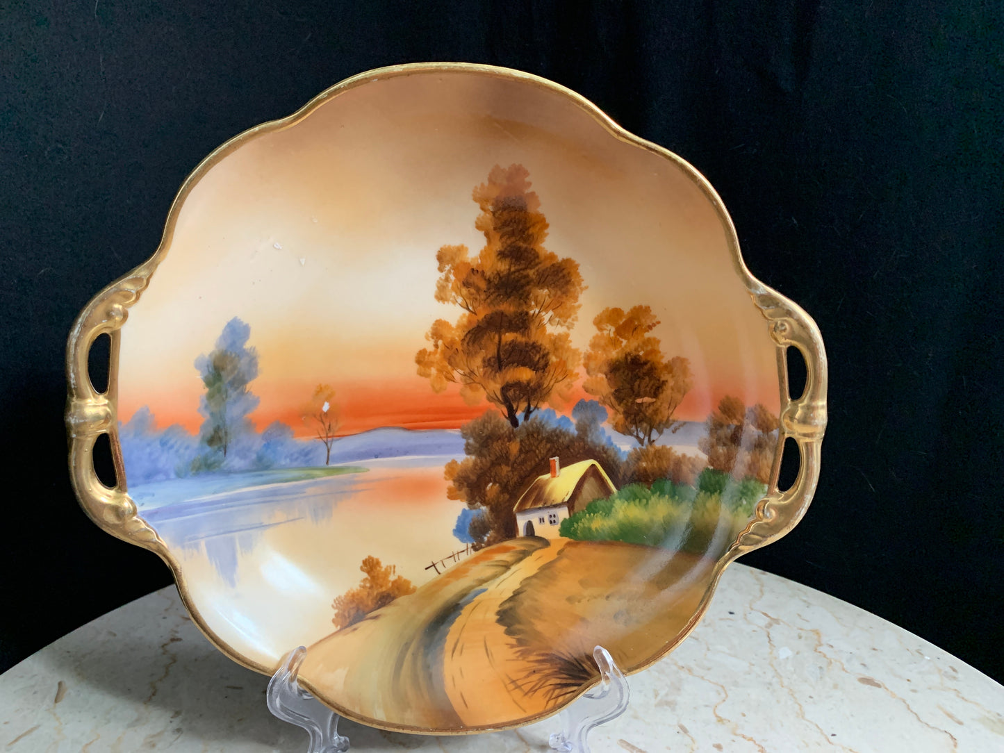 Hand Painted Nippon Dresser Dish Catch All Handled Dish