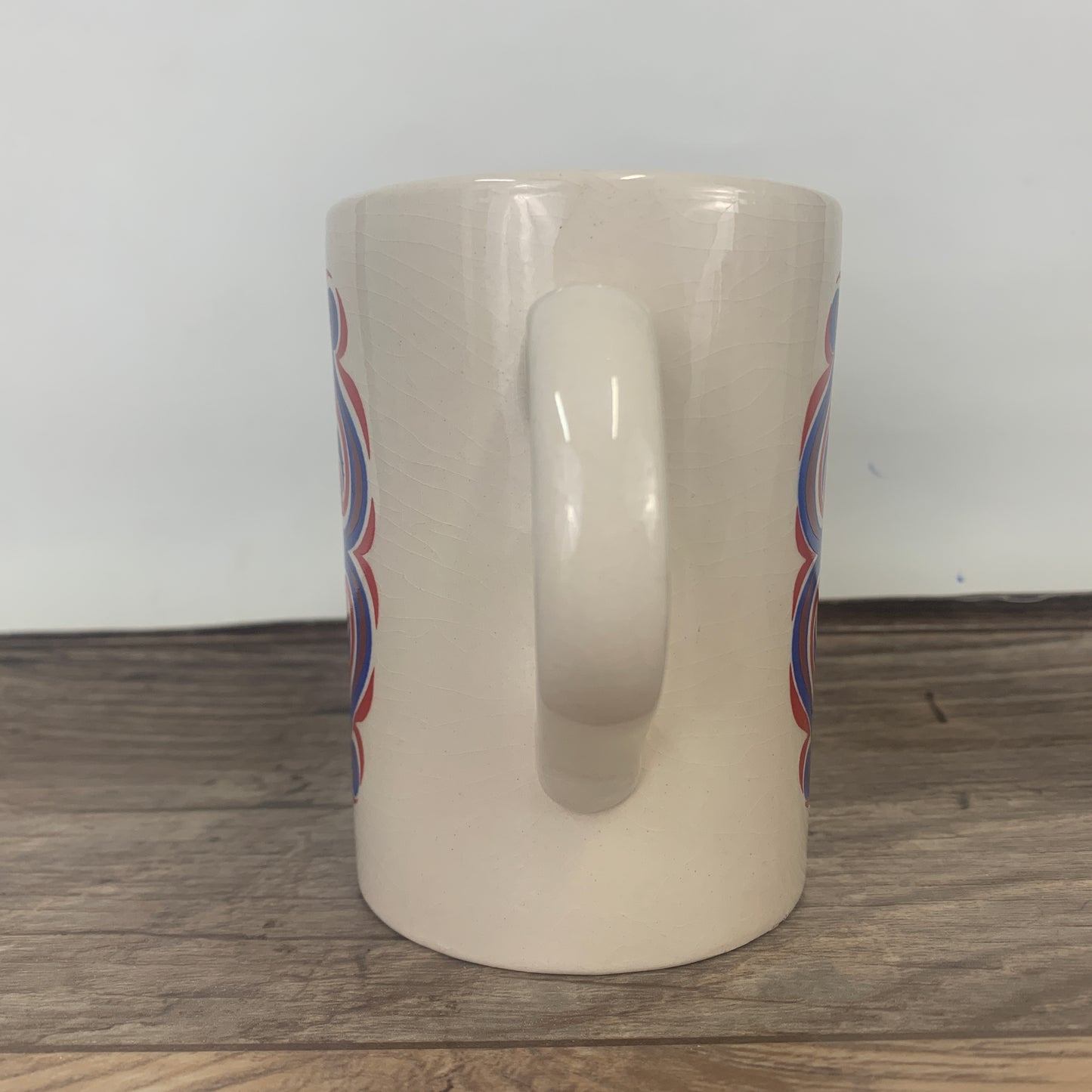 Staffordshire Potteries Tall Coffee Mug with Red and Blue Design