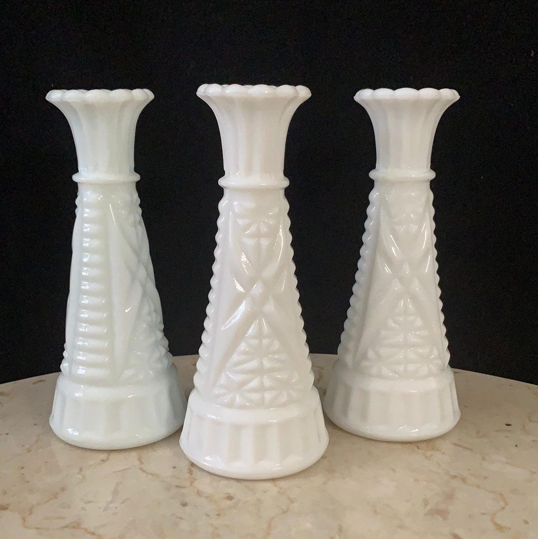 Group of 3 Vintage Milk Glass Vases Instant Collection