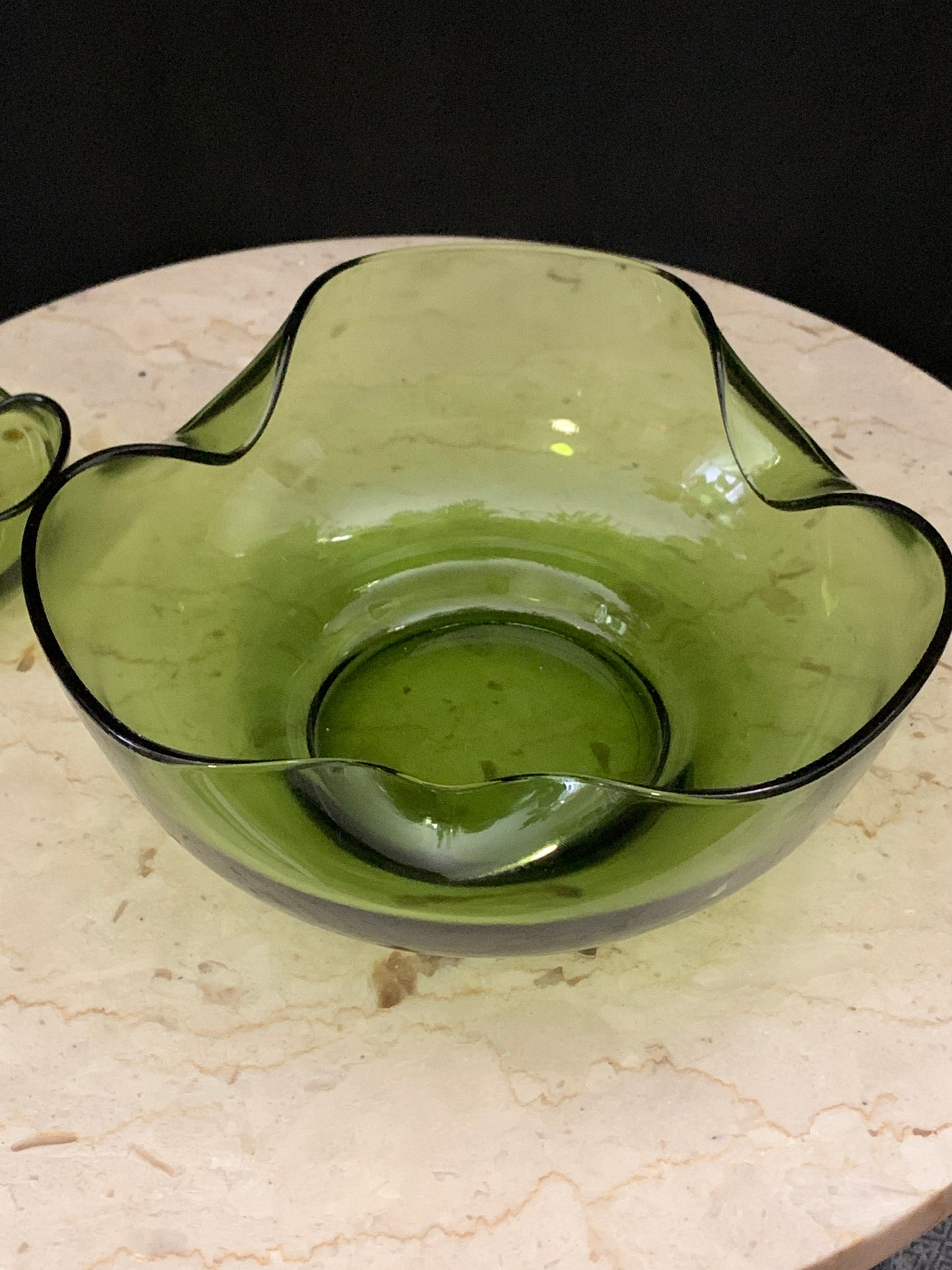 Vintage Avocado Green Glass Chip and Dip Bowl Anchor Hocking Chip and Dip Set