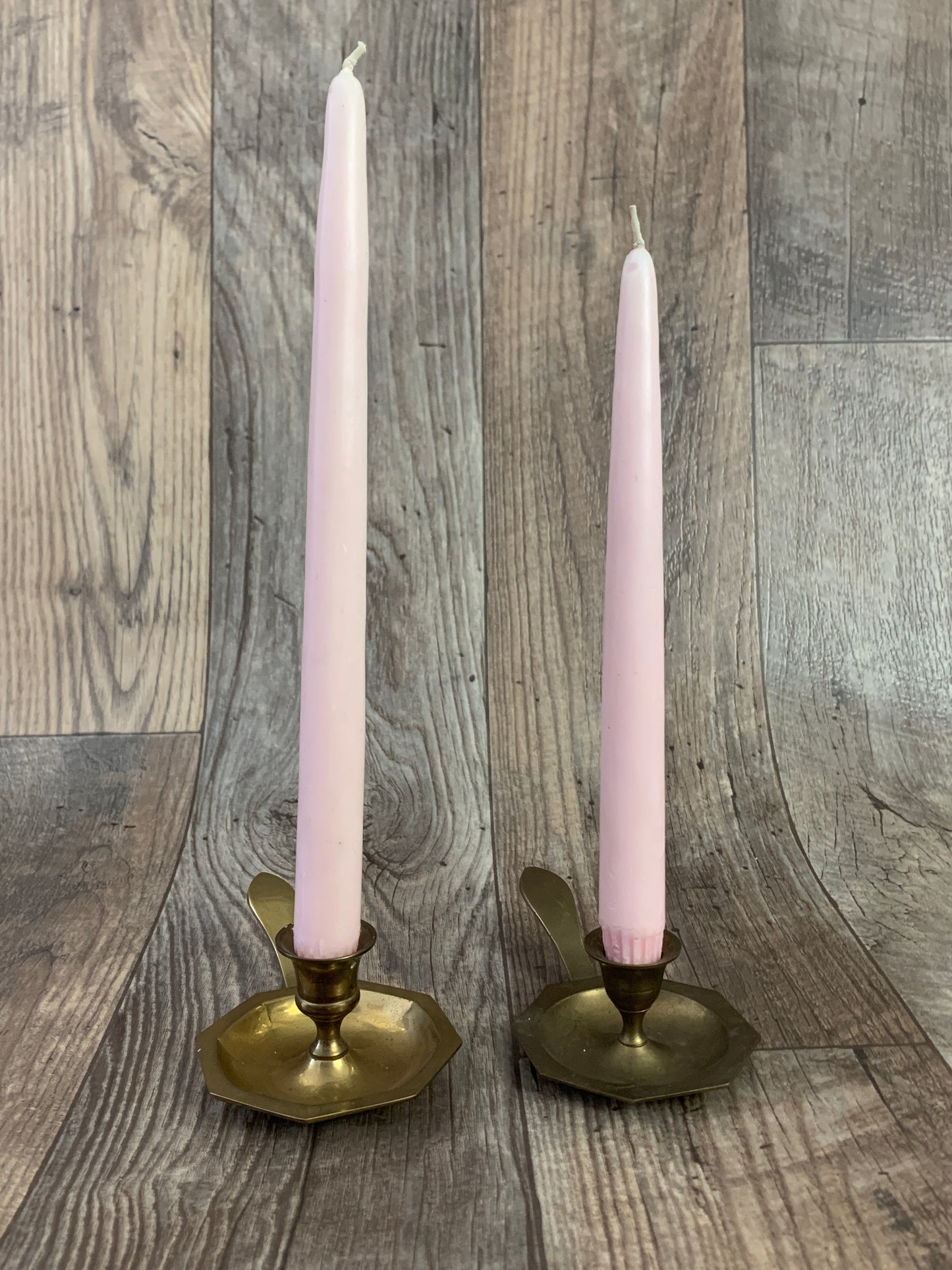 Pair of Brass Candlestick Holders with Handle Vintage Brass Home Decor