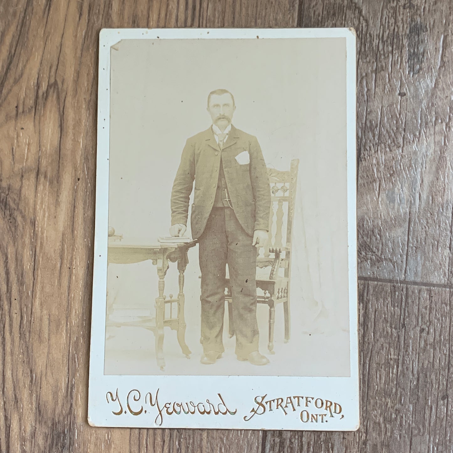 Cabinet Card Photo, Gentleman in a Suit, Antique Black and White Photo, YC Yeoman Stratford, Ontario, Canada