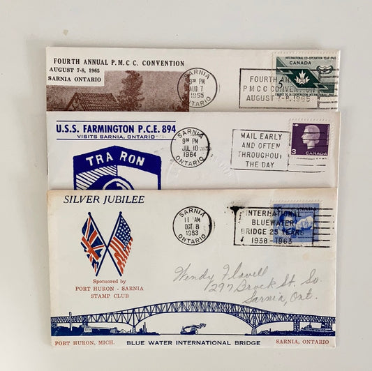 Three Vintage 1960s Canada Postage Stamp First Day Cover FDC on Decorative Envelopes