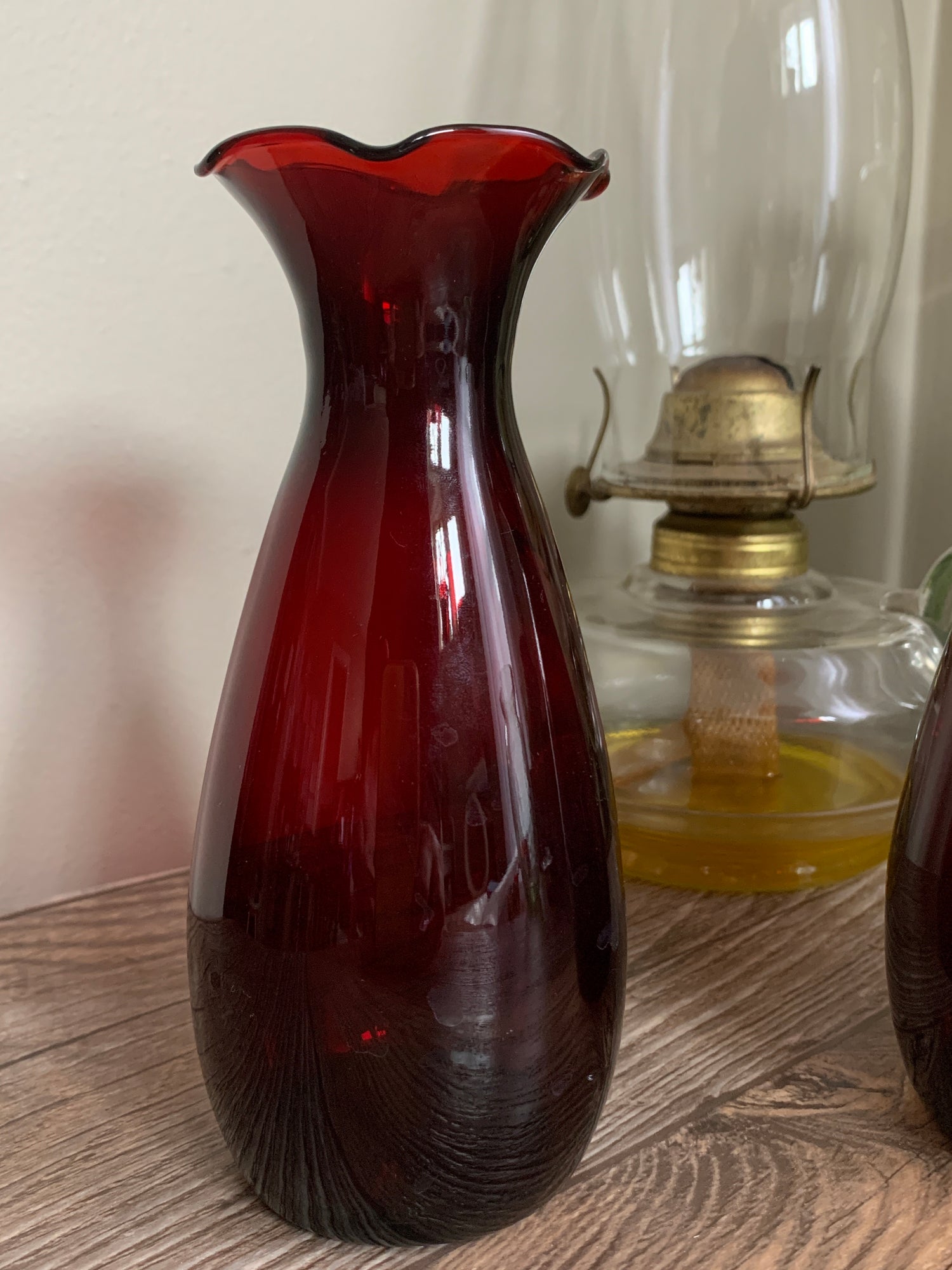 Ruby Red Vintage Glass Bud Vase Pair Red Glass Vintage Home Decor ...