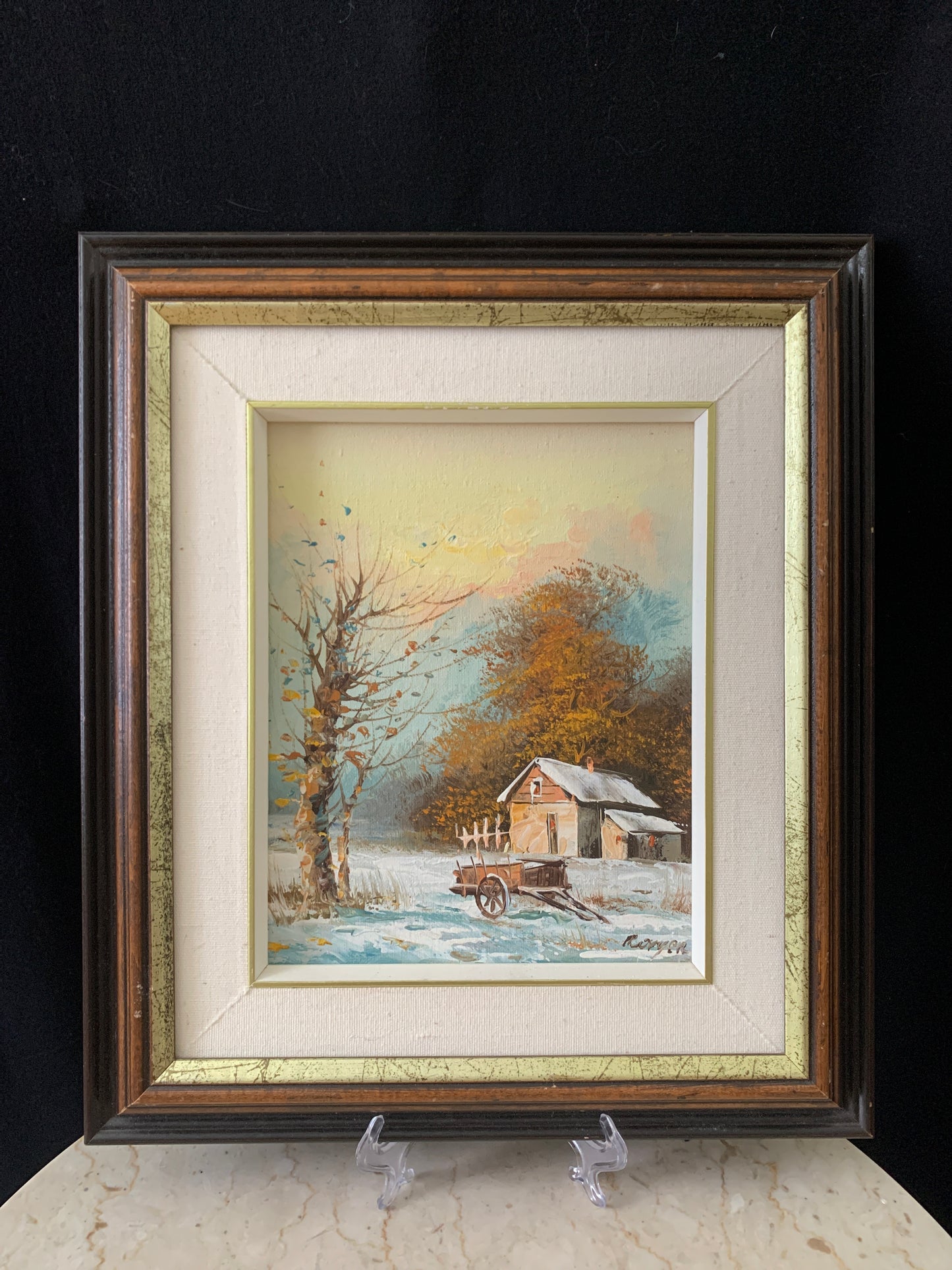 Vintage Framed Art Farm Scene Oil Painting