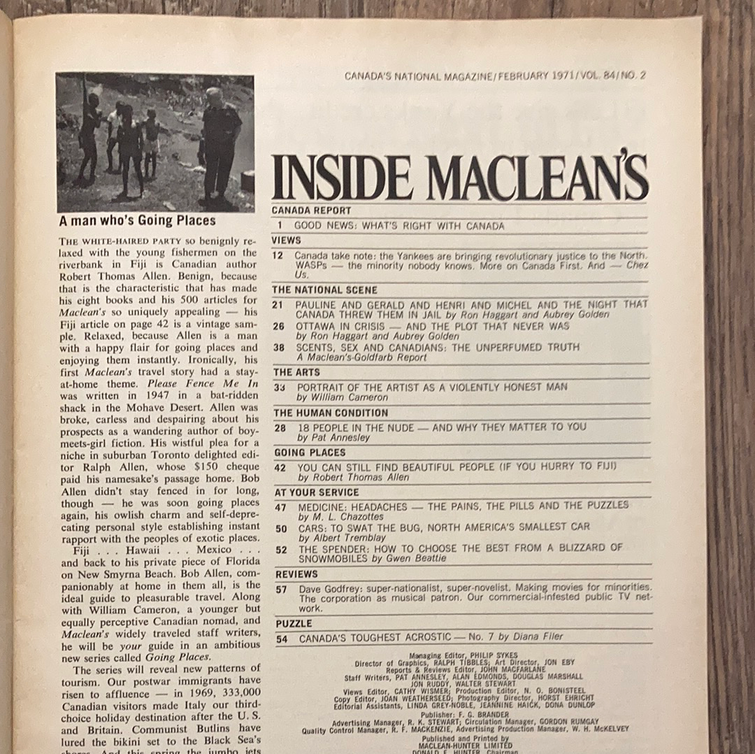 Vintage MacLeans Magazine February 1971 Edition