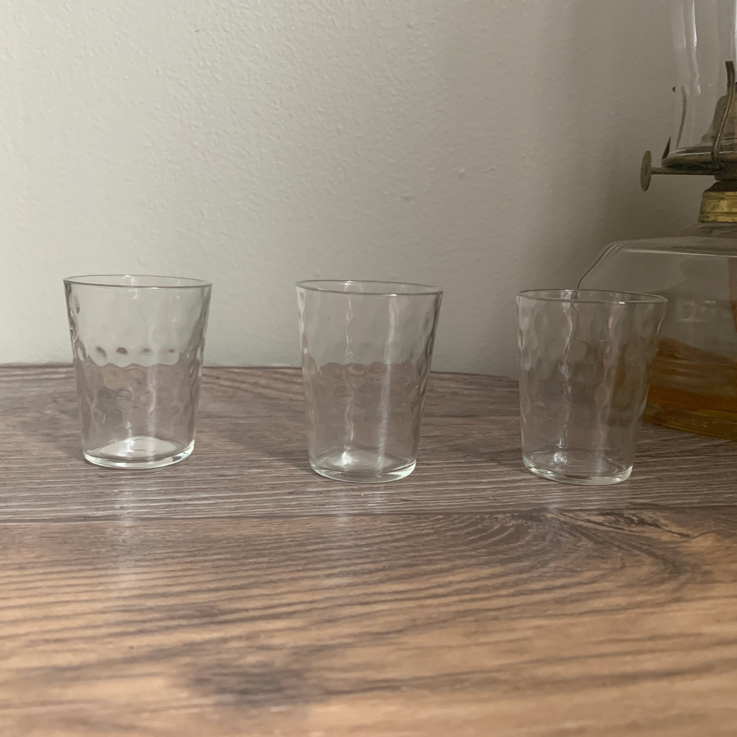 Set of 3 Coin Dot Shot Glasses, Vintage Clear Glass Shot Glasses