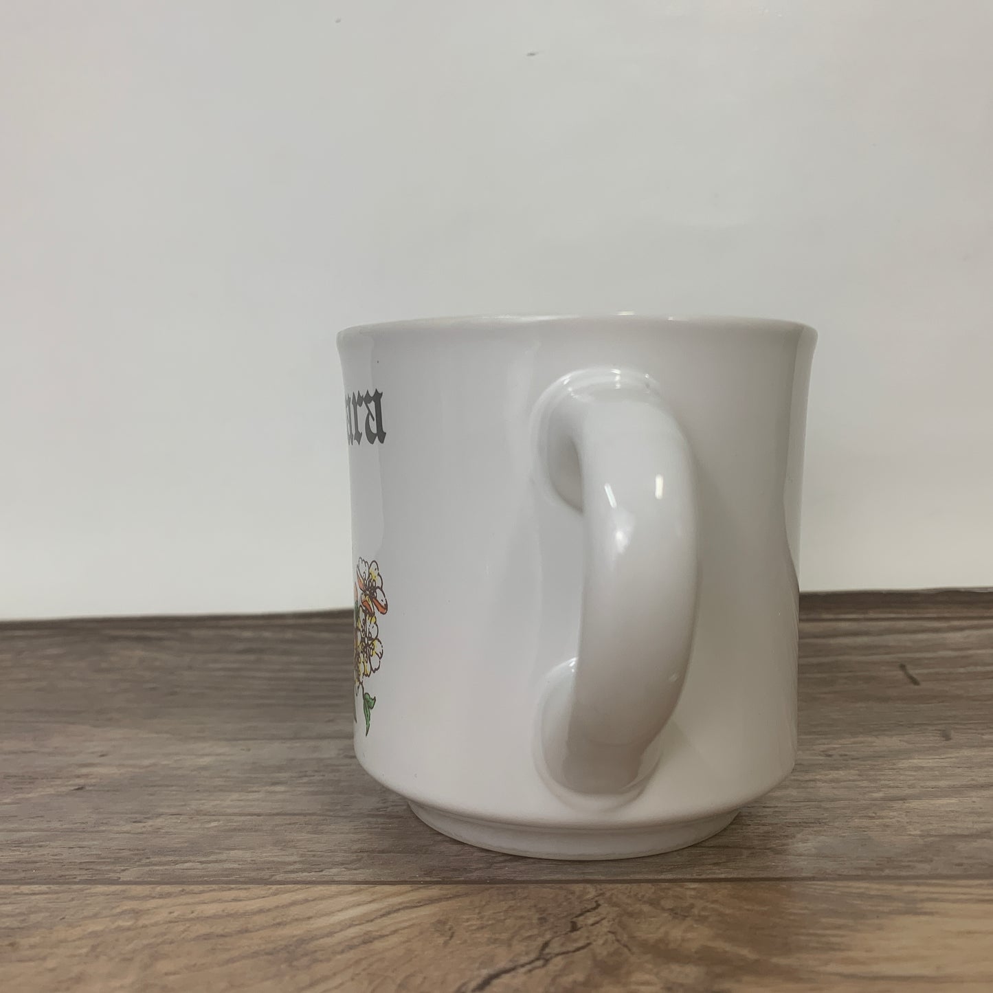 Vintage Papel Name Mug, Gift for Barbara, Coffee Mug with Name and White Flowers