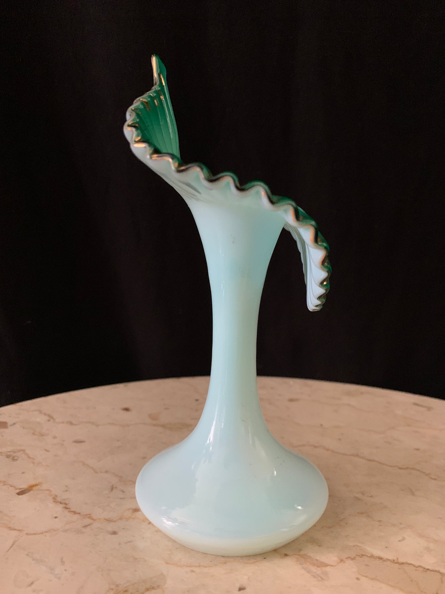 Antique Blown Glass Jack in the Pulpit Vase White and Green Antique Bohemian Glass Vase